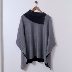 Women's Split-Collar Poncho Cape Double Knit Gray / Black Sz Sm/Med Anne Klein